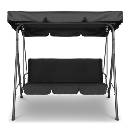 Gardeon Outdoor Swing Chair Garden Chair Bench Furniture Canopy 3 Seater Black - OZ Home Deals