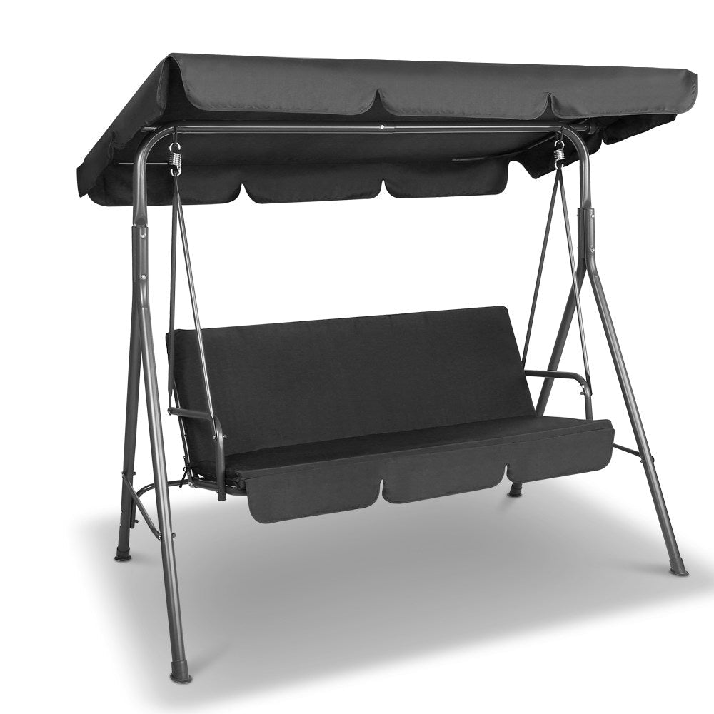 Gardeon Outdoor Swing Chair Garden Chair Bench Furniture Canopy 3 Seater Black - OZ Home Deals
