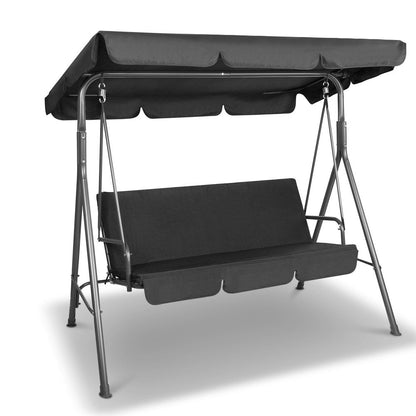 Gardeon Outdoor Swing Chair Garden Chair Bench Furniture Canopy 3 Seater Black - OZ Home Deals