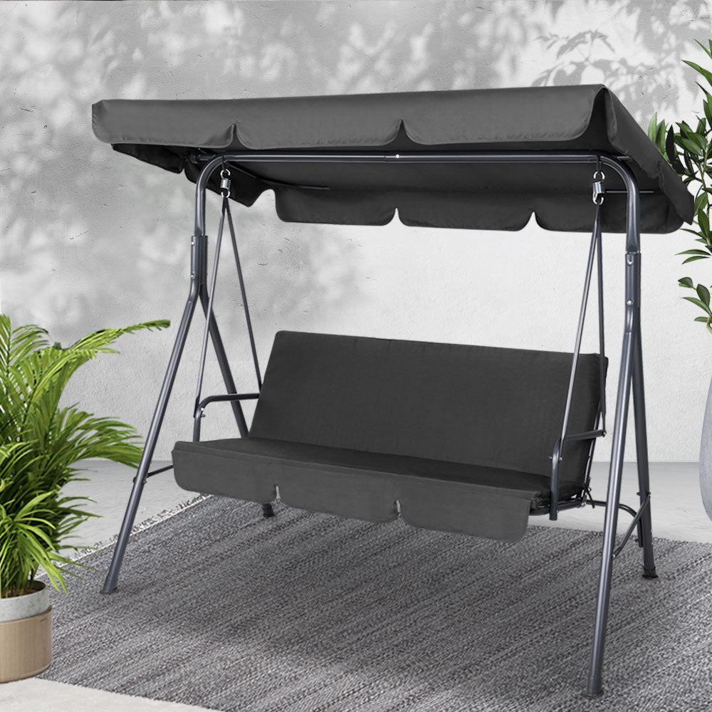 Gardeon Outdoor Swing Chair Garden Chair Bench Furniture Canopy 3 Seater Black - OZ Home Deals