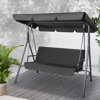 Gardeon Outdoor Swing Chair Garden Chair Bench Furniture Canopy 3 Seater Black - OZ Home Deals