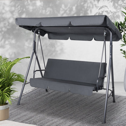 Gardeon Outdoor Swing Chair Garden Chair Bench Furniture Canopy 3 Seater Grey - OZ Home Deals