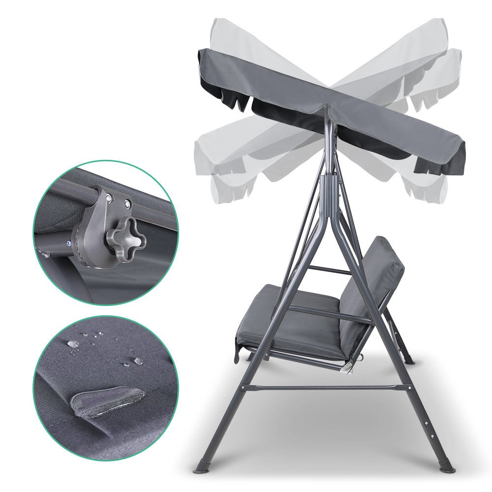 Gardeon Outdoor Swing Chair Garden Chair Bench Furniture Canopy 3 Seater Grey - OZ Home Deals