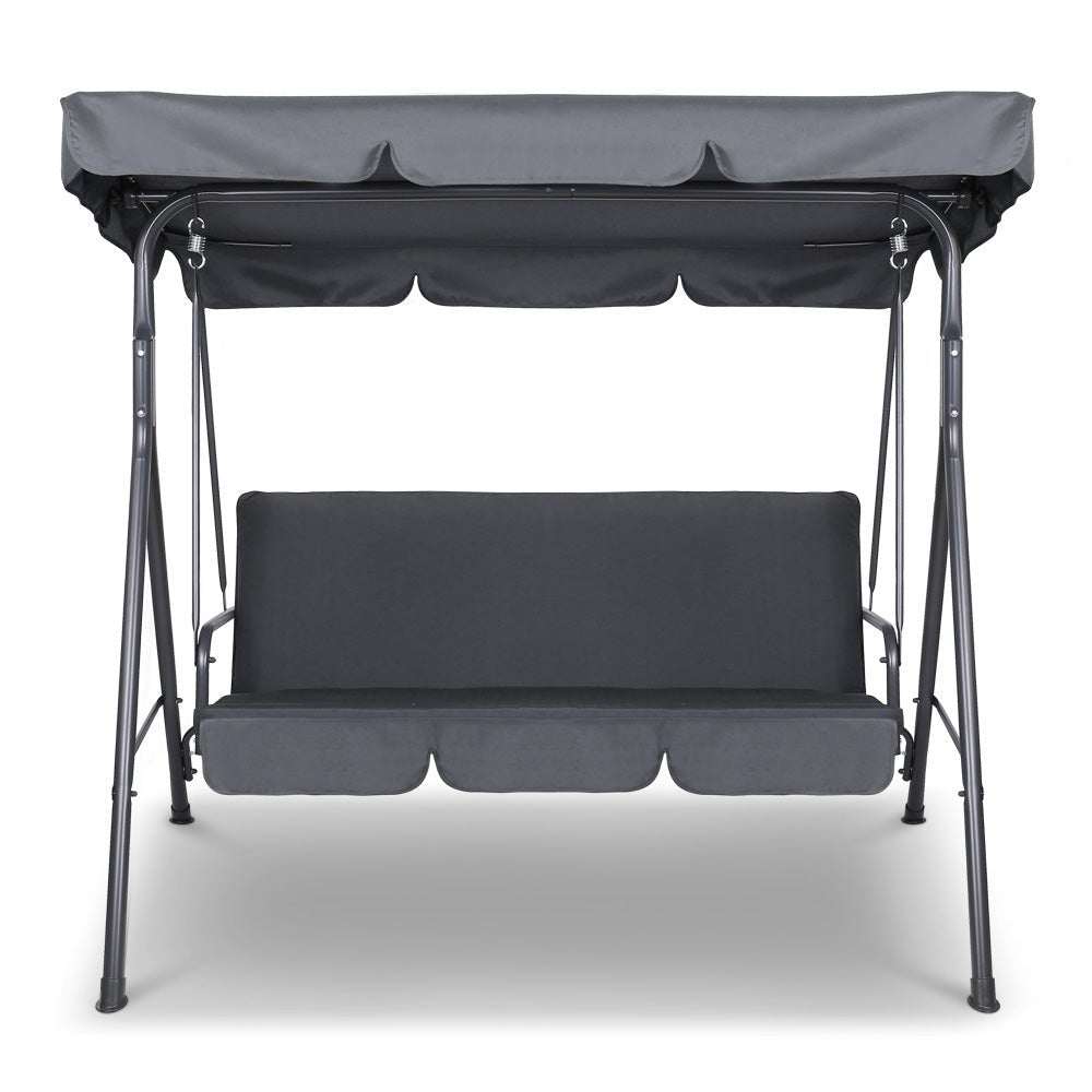 Gardeon Outdoor Swing Chair Garden Chair Bench Furniture Canopy 3 Seater Grey - OZ Home Deals