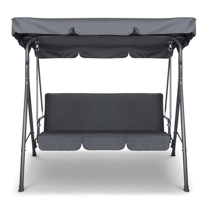Gardeon Outdoor Swing Chair Garden Chair Bench Furniture Canopy 3 Seater Grey - OZ Home Deals
