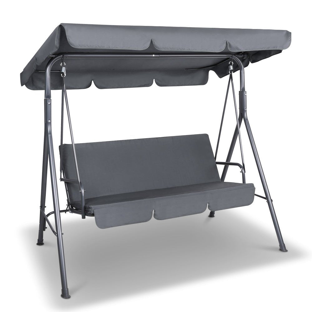 Gardeon Outdoor Swing Chair Garden Chair Bench Furniture Canopy 3 Seater Grey - OZ Home Deals