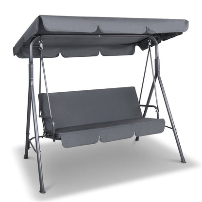 Gardeon Outdoor Swing Chair Garden Chair Bench Furniture Canopy 3 Seater Grey - OZ Home Deals