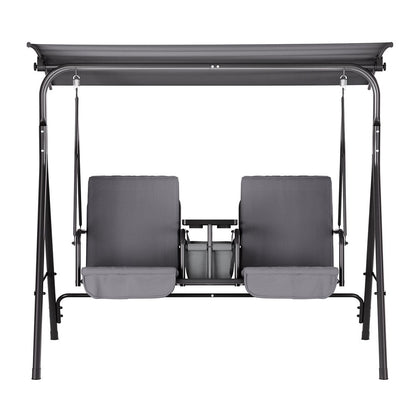 Gardeon Outdoor Swing Chair Garden Chair Canopy Cup Holder 2 Seater Grey - OZ Home Deals
