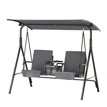 Gardeon Outdoor Swing Chair Garden Chair Canopy Cup Holder 2 Seater Grey - OZ Home Deals