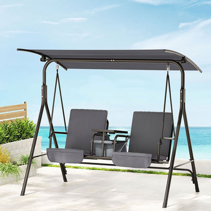 Gardeon Outdoor Swing Chair Garden Chair Canopy Cup Holder 2 Seater Grey - OZ Home Deals