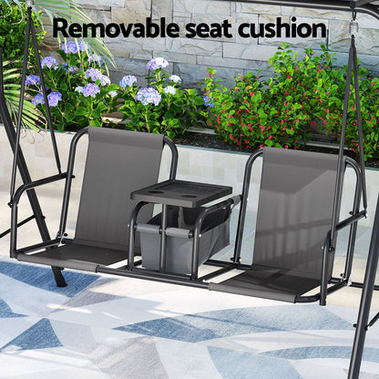 Gardeon Outdoor Swing Chair Garden Chair Canopy Cup Holder 2 Seater Grey - OZ Home Deals