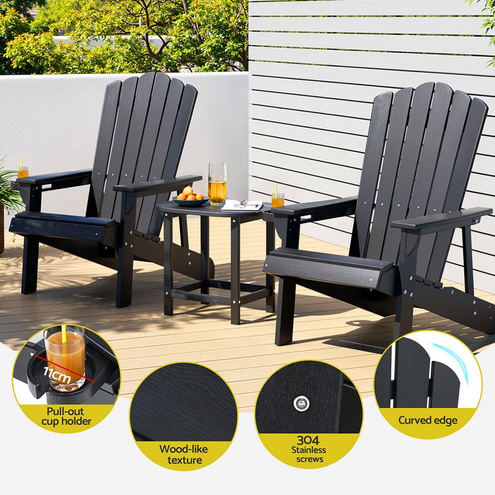 Gardeon Outdoor Table and Chairs HDPE Adirondack Beach Chair Sun Lounge Patio Furniture Garden Black - OZ Home Deals