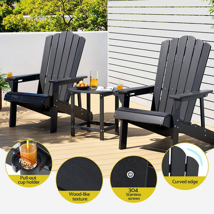 Gardeon Outdoor Table and Chairs HDPE Adirondack Beach Chair Sun Lounge Patio Furniture Garden Black - OZ Home Deals