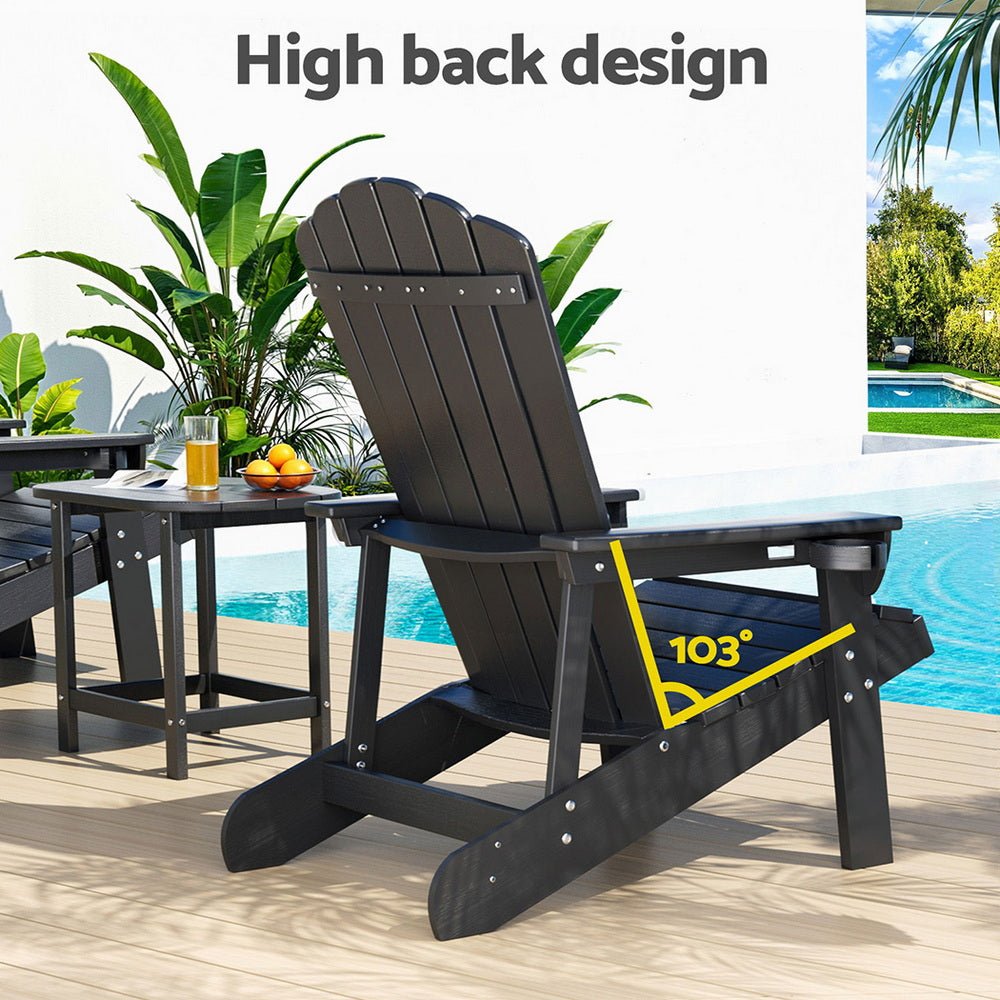 Gardeon Outdoor Table and Chairs HDPE Adirondack Beach Chair Sun Lounge Patio Furniture Garden Black - OZ Home Deals