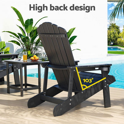 Gardeon Outdoor Table and Chairs HDPE Adirondack Beach Chair Sun Lounge Patio Furniture Garden Black - OZ Home Deals