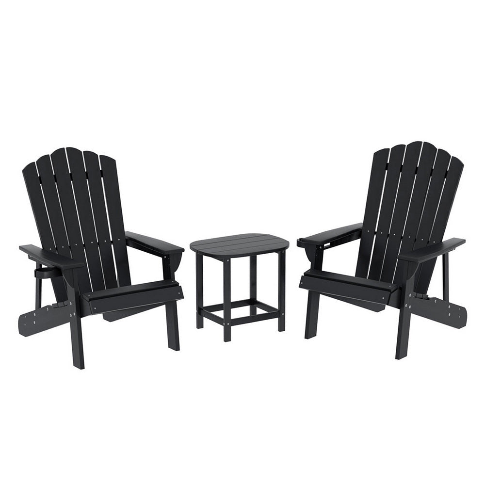 Gardeon Outdoor Table and Chairs HDPE Adirondack Beach Chair Sun Lounge Patio Furniture Garden Black - OZ Home Deals