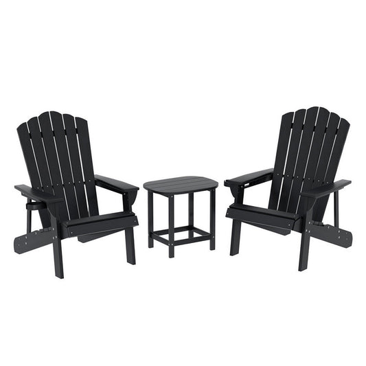 Gardeon Outdoor Table and Chairs HDPE Adirondack Beach Chair Sun Lounge Patio Furniture Garden Black - OZ Home Deals