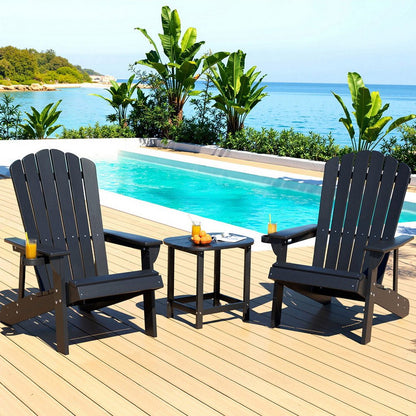 Gardeon Outdoor Table and Chairs HDPE Adirondack Beach Chair Sun Lounge Patio Furniture Garden Black - OZ Home Deals