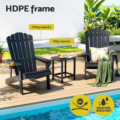 Gardeon Outdoor Table and Chairs HDPE Adirondack Beach Chair Sun Lounge Patio Furniture Garden Black - OZ Home Deals