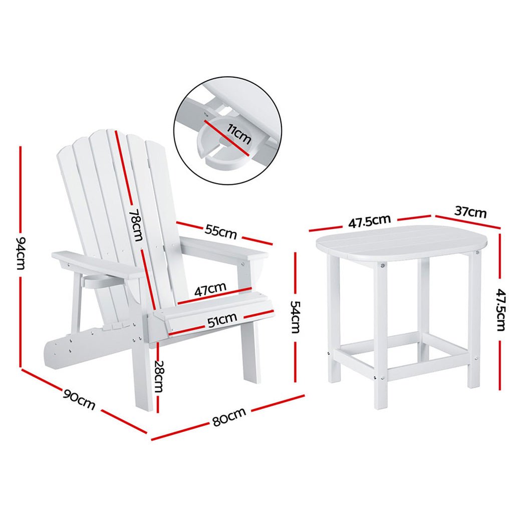 Gardeon Outdoor Table and Chairs HDPE Adirondack Beach Chair Sun Lounge Patio Furniture Garden White - OZ Home Deals