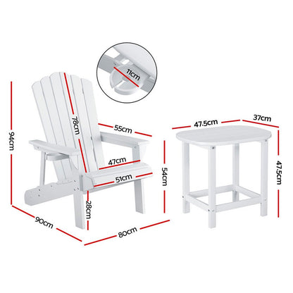 Gardeon Outdoor Table and Chairs HDPE Adirondack Beach Chair Sun Lounge Patio Furniture Garden White - OZ Home Deals