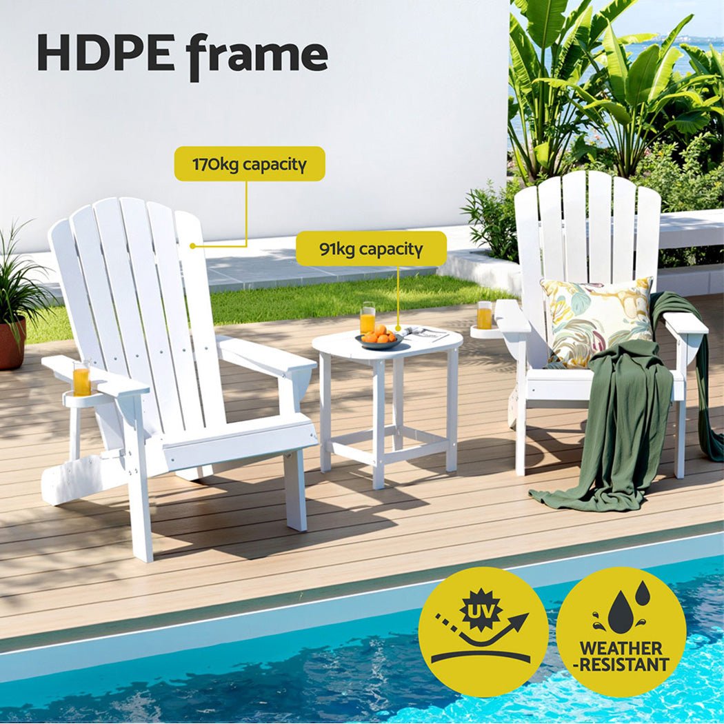 Gardeon Outdoor Table and Chairs HDPE Adirondack Beach Chair Sun Lounge Patio Furniture Garden White - OZ Home Deals