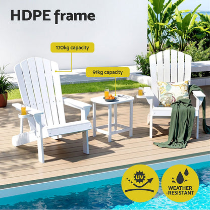 Gardeon Outdoor Table and Chairs HDPE Adirondack Beach Chair Sun Lounge Patio Furniture Garden White - OZ Home Deals
