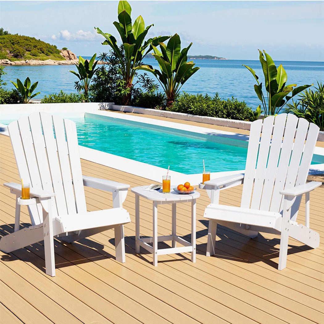 Gardeon Outdoor Table and Chairs HDPE Adirondack Beach Chair Sun Lounge Patio Furniture Garden White - OZ Home Deals