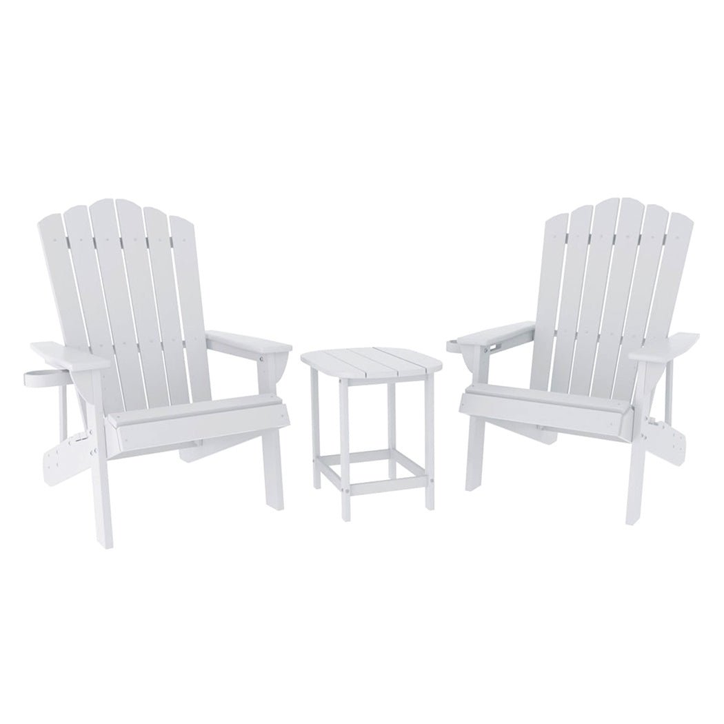 Gardeon Outdoor Table and Chairs HDPE Adirondack Beach Chair Sun Lounge Patio Furniture Garden White - OZ Home Deals