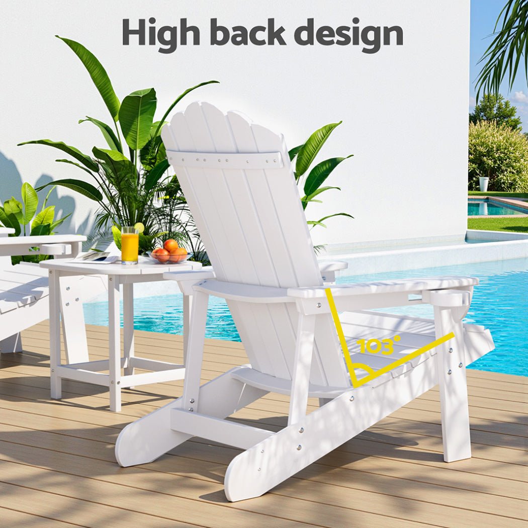 Gardeon Outdoor Table and Chairs HDPE Adirondack Beach Chair Sun Lounge Patio Furniture Garden White - OZ Home Deals