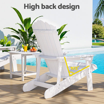 Gardeon Outdoor Table and Chairs HDPE Adirondack Beach Chair Sun Lounge Patio Furniture Garden White - OZ Home Deals