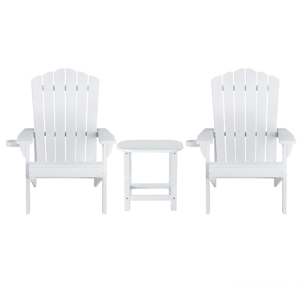 Gardeon Outdoor Table and Chairs HDPE Adirondack Beach Chair Sun Lounge Patio Furniture Garden White - OZ Home Deals