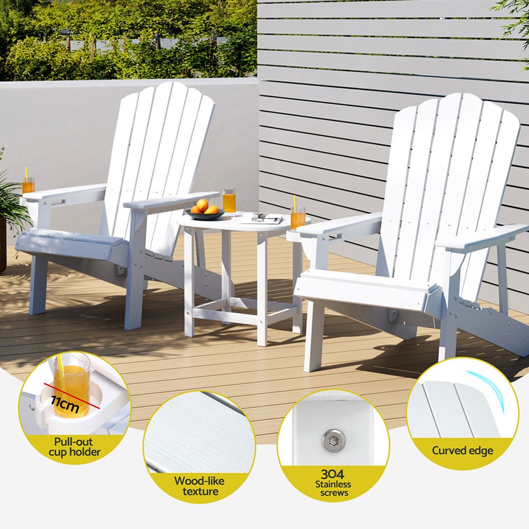Gardeon Outdoor Table and Chairs HDPE Adirondack Beach Chair Sun Lounge Patio Furniture Garden White - OZ Home Deals