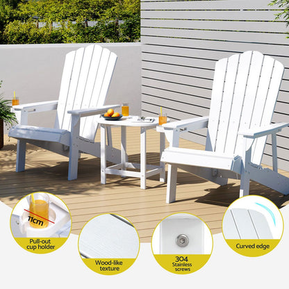 Gardeon Outdoor Table and Chairs HDPE Adirondack Beach Chair Sun Lounge Patio Furniture Garden White - OZ Home Deals