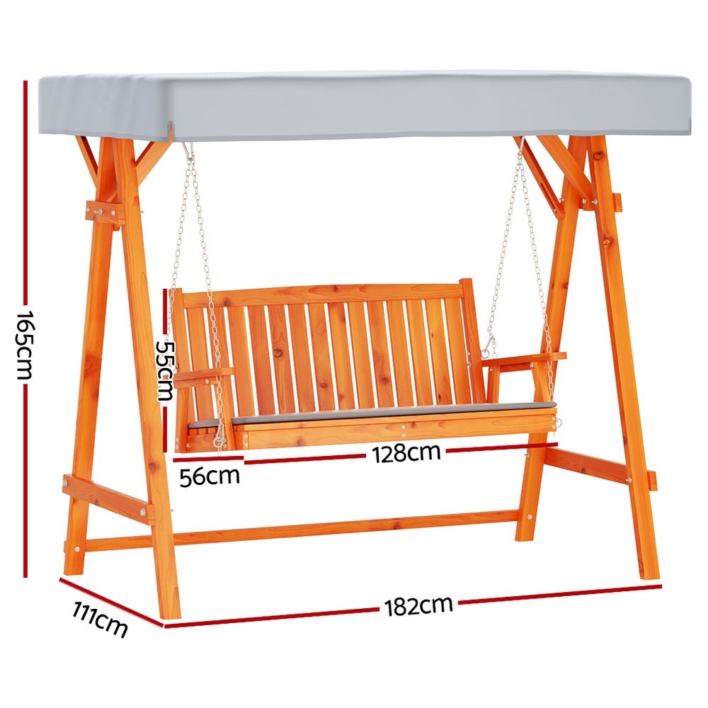 Gardeon Outdoor Wooden Swing Chair Garden Bench Canopy Cushion 3 Seater Teak - OZ Home Deals