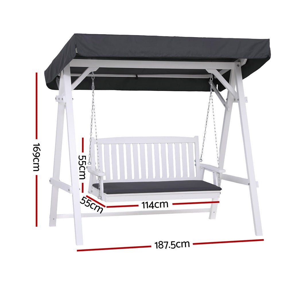 Gardeon Outdoor Wooden Swing Chair Garden Bench Canopy Cushion 3 Seater White - OZ Home Deals