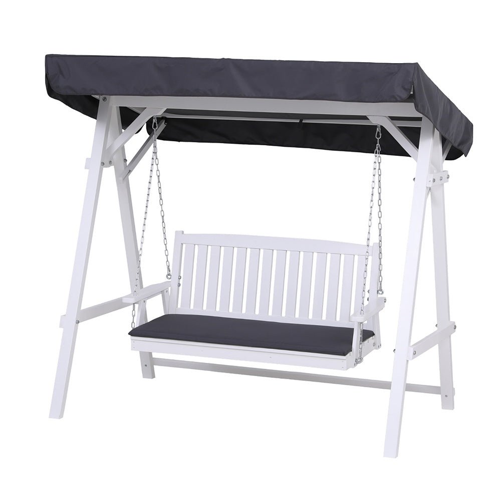 Gardeon Outdoor Wooden Swing Chair Garden Bench Canopy Cushion 3 Seater White - OZ Home Deals