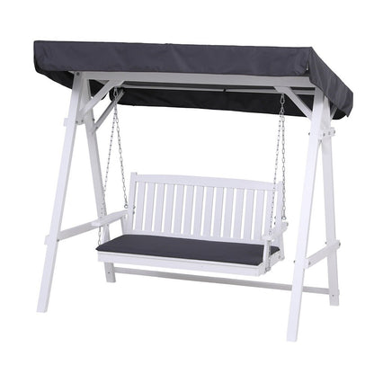 Gardeon Outdoor Wooden Swing Chair Garden Bench Canopy Cushion 3 Seater White - OZ Home Deals