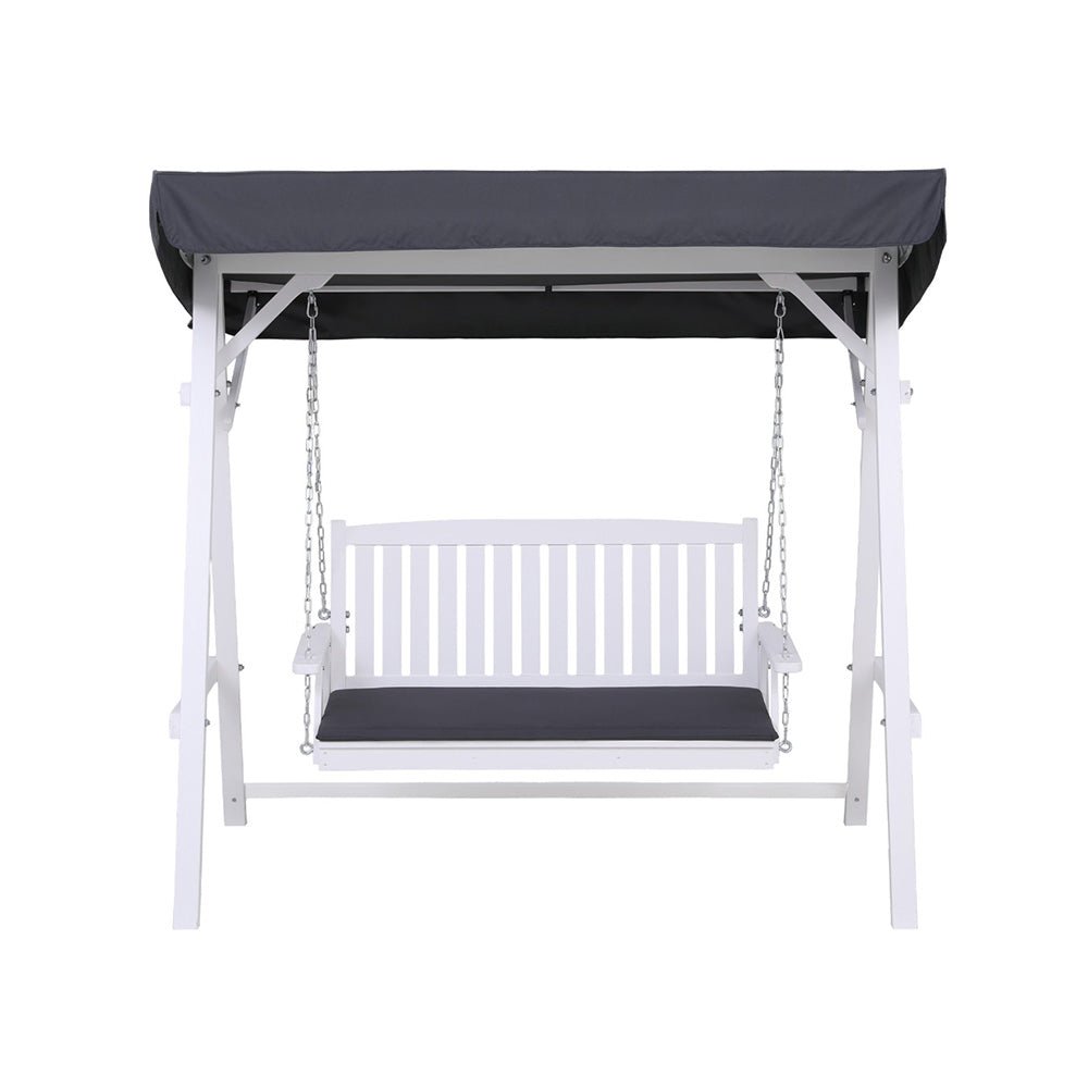 Gardeon Outdoor Wooden Swing Chair Garden Bench Canopy Cushion 3 Seater White - OZ Home Deals