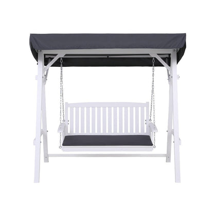 Gardeon Outdoor Wooden Swing Chair Garden Bench Canopy Cushion 3 Seater White - OZ Home Deals