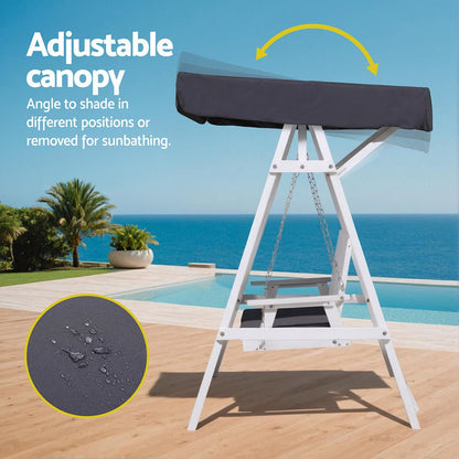 Gardeon Outdoor Wooden Swing Chair Garden Bench Canopy Cushion 3 Seater White - OZ Home Deals