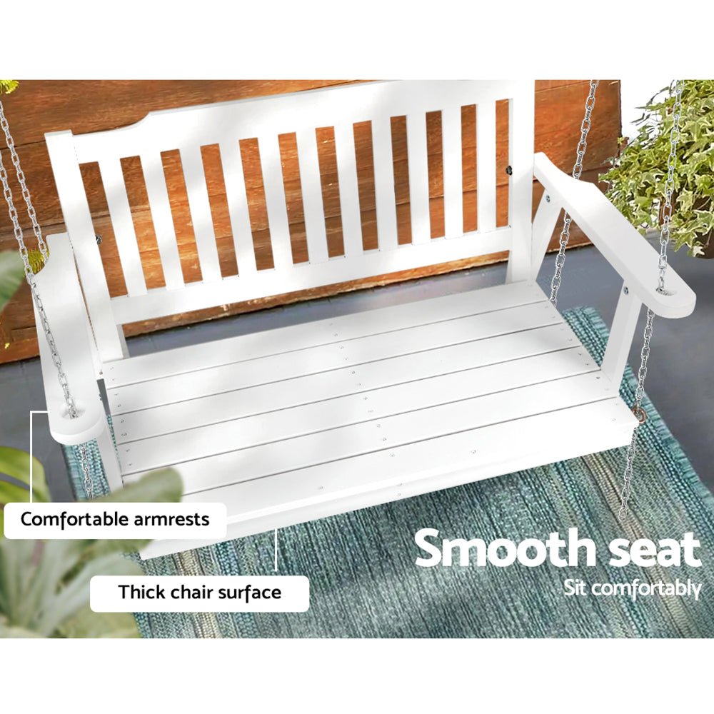 Gardeon Porch Swing Chair with Chain Garden Chair Outdoor Furniture Wooden White - OZ Home Deals