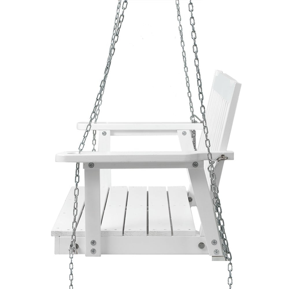 Gardeon Porch Swing Chair with Chain Garden Chair Outdoor Furniture Wooden White - OZ Home Deals