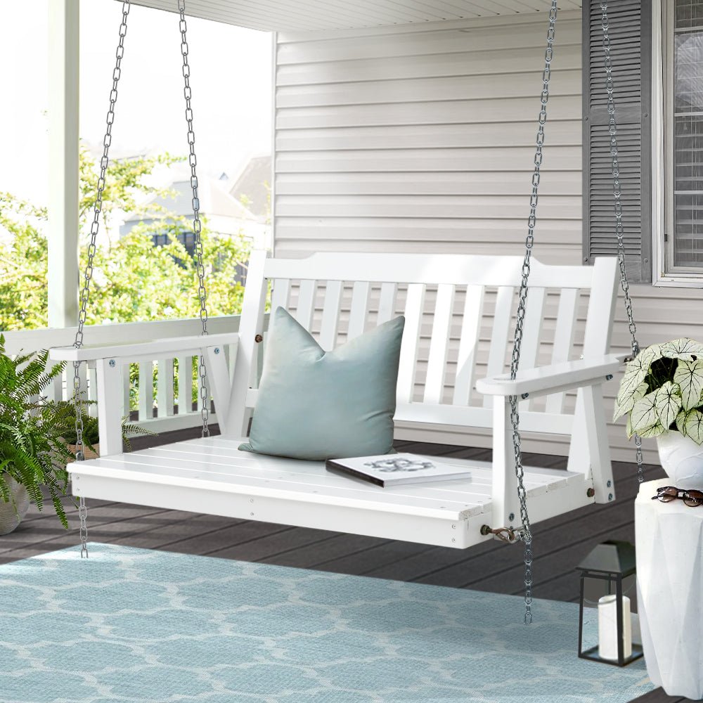 Gardeon Porch Swing Chair with Chain Garden Chair Outdoor Furniture Wooden White - OZ Home Deals
