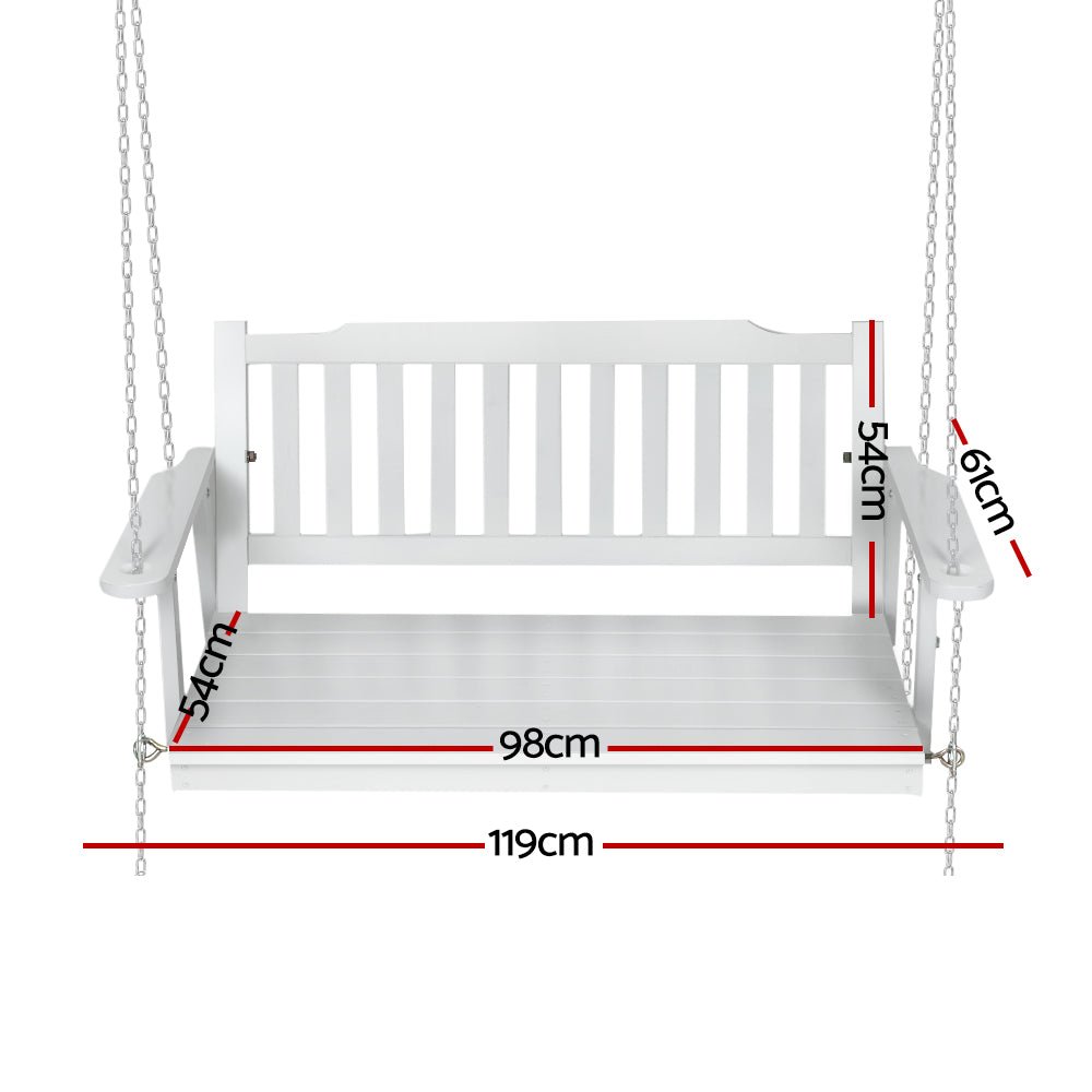 Gardeon Porch Swing Chair with Chain Garden Chair Outdoor Furniture Wooden White - OZ Home Deals