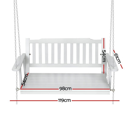 Gardeon Porch Swing Chair with Chain Garden Chair Outdoor Furniture Wooden White - OZ Home Deals