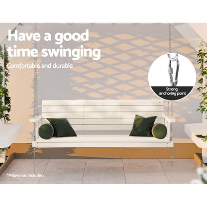 Gardeon Porch Swing Chair with Chain Outdoor Furniture 3 Seater Bench Wooden White - OZ Home Deals