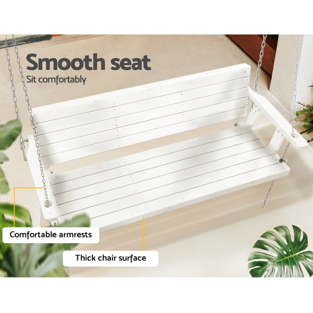 Gardeon Porch Swing Chair with Chain Outdoor Furniture 3 Seater Bench Wooden White - OZ Home Deals