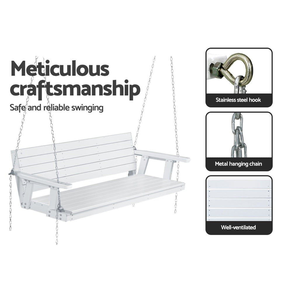 Gardeon Porch Swing Chair with Chain Outdoor Furniture 3 Seater Bench Wooden White - OZ Home Deals