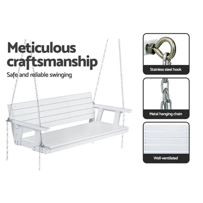 Gardeon Porch Swing Chair with Chain Outdoor Furniture 3 Seater Bench Wooden White - OZ Home Deals